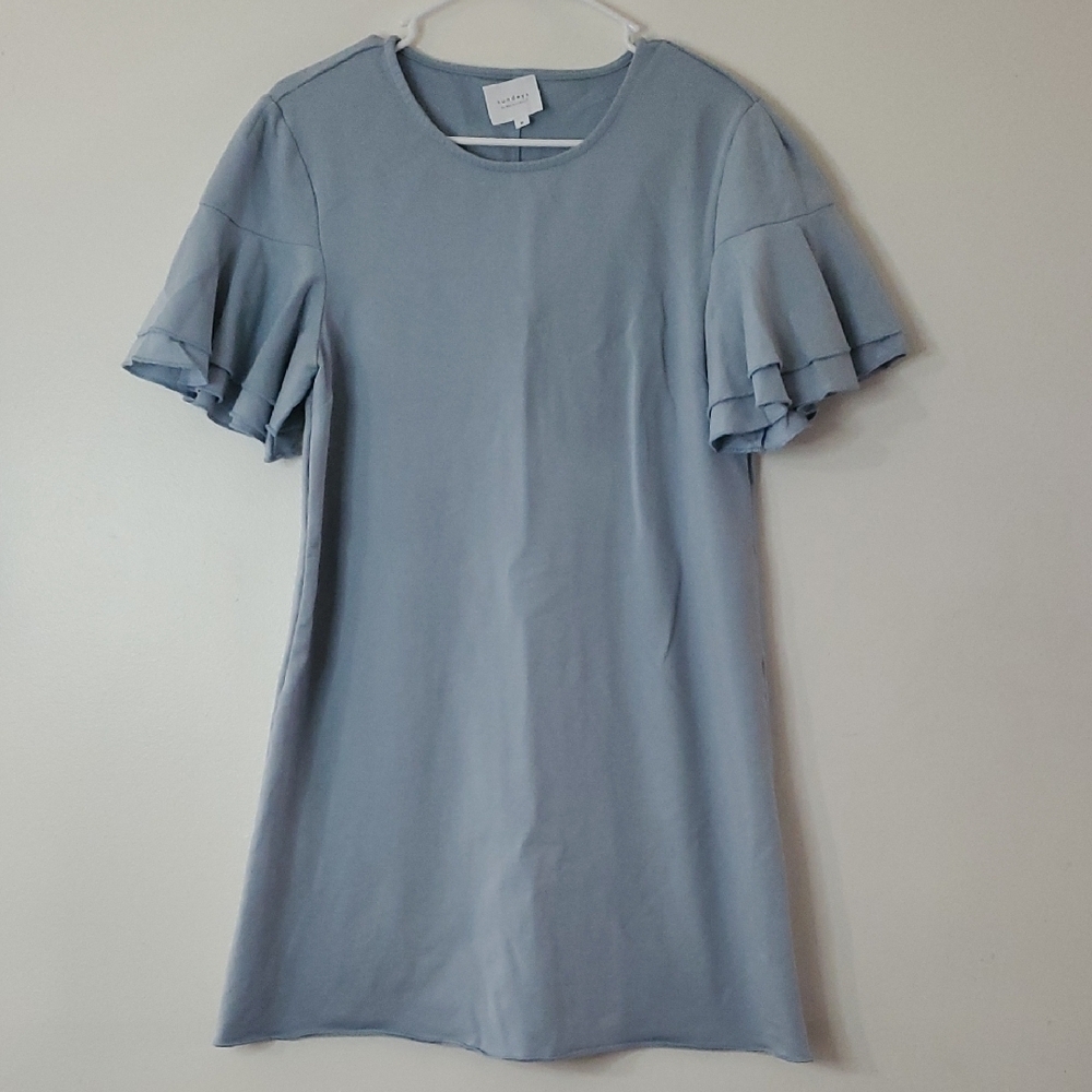 Sundays Blue Maverick Mini Dress Size Medium Ruffle Sleeves Flirty Feminine